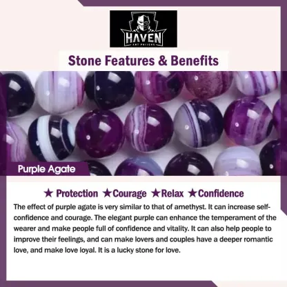 Round, polished Purple Agate beads with white banding, a stone for protection, courage, relaxation, and confidence.