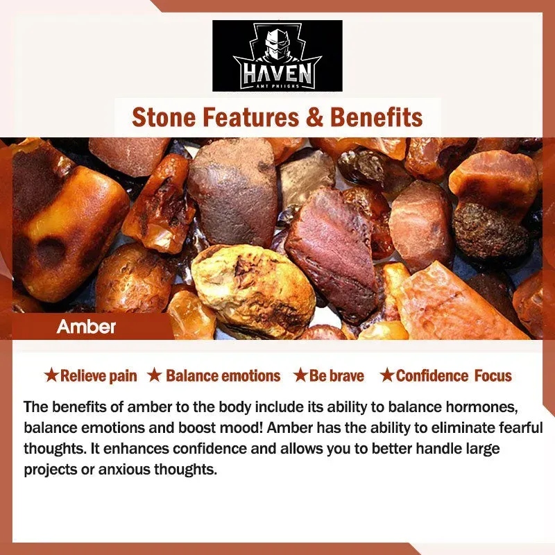 Collection of raw Amber stones, illustrating the benefits for emotional balance, pain relief, and confidence-boosting focus.