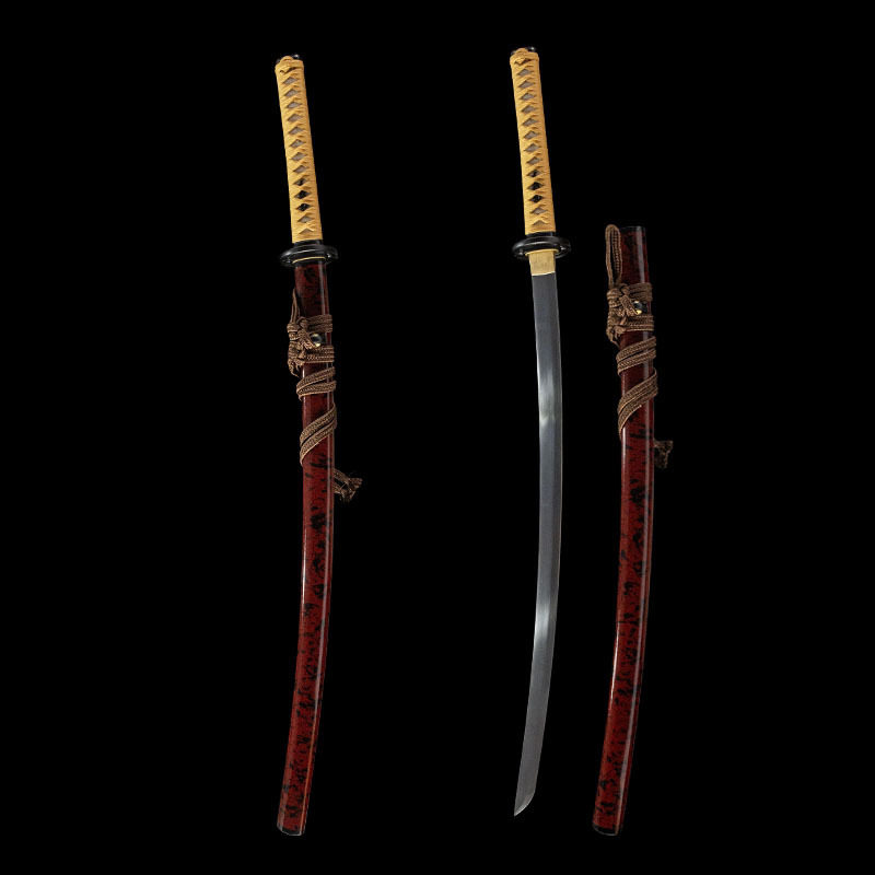 Three-angle view of the Rurouni Kenshin reverse-blade katana showing the blade curvature and sheathed profile.