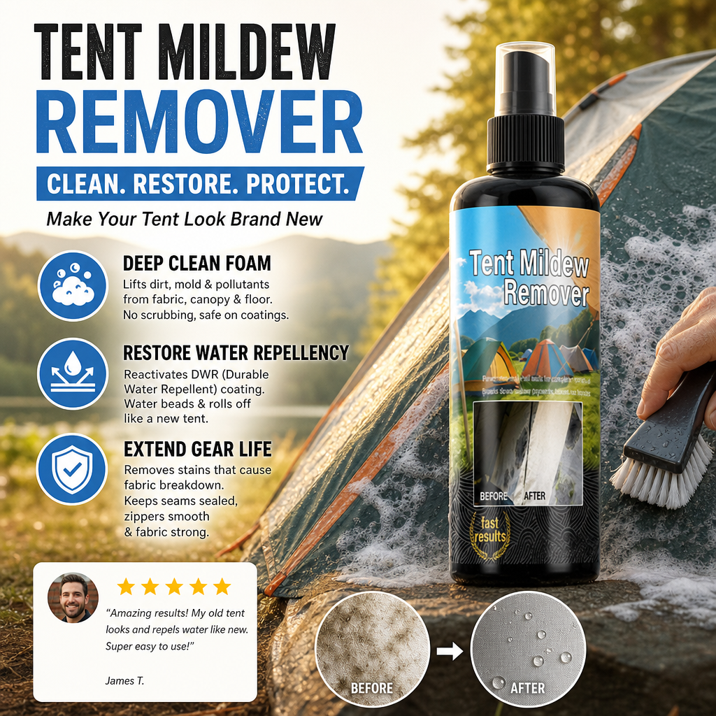 Tent fabric refreshed with mildew stain cleaner