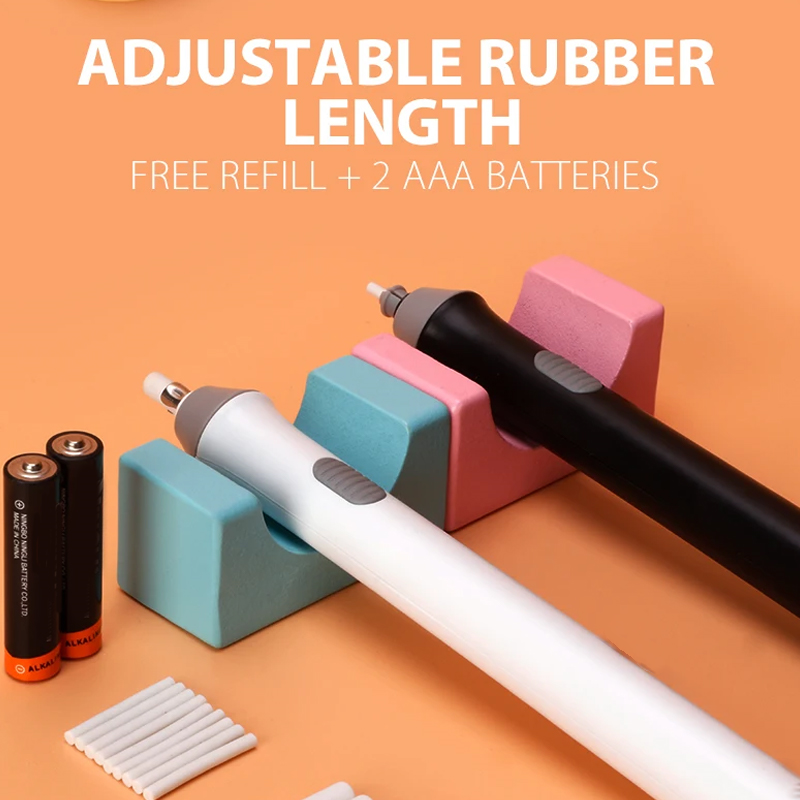 Electric eraser pen kit with thick and thin eraser refills for drawing and sketching
