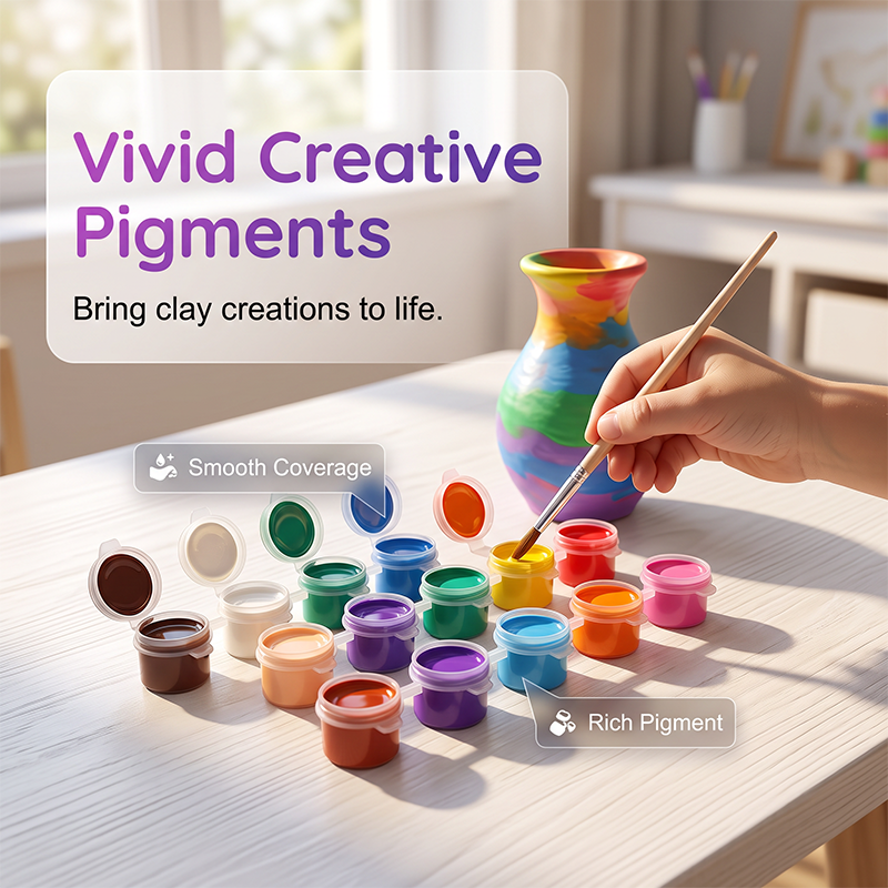 Twelve vibrant paint colors for kids pottery kit