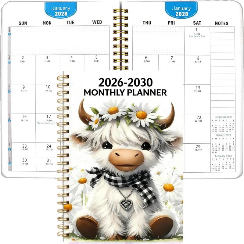 2026-2030 Five Year Monthly Planner with Cute Highland Cow cover overview
