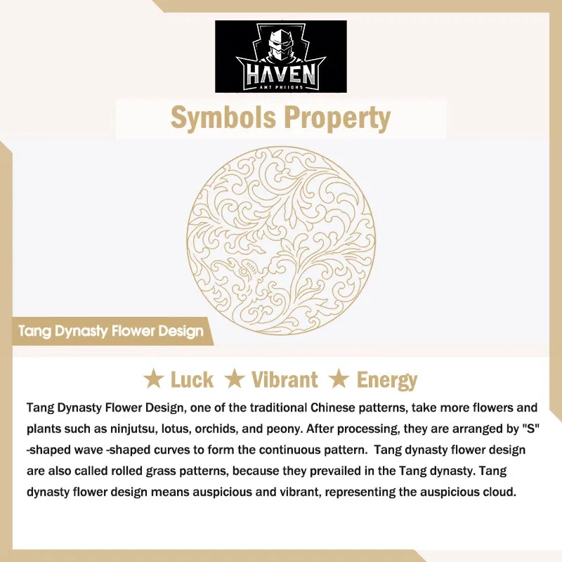 Close-up of the vintage Tang Dynasty flower design engraving on the copper bracelet, representing luck and vibrant energy.