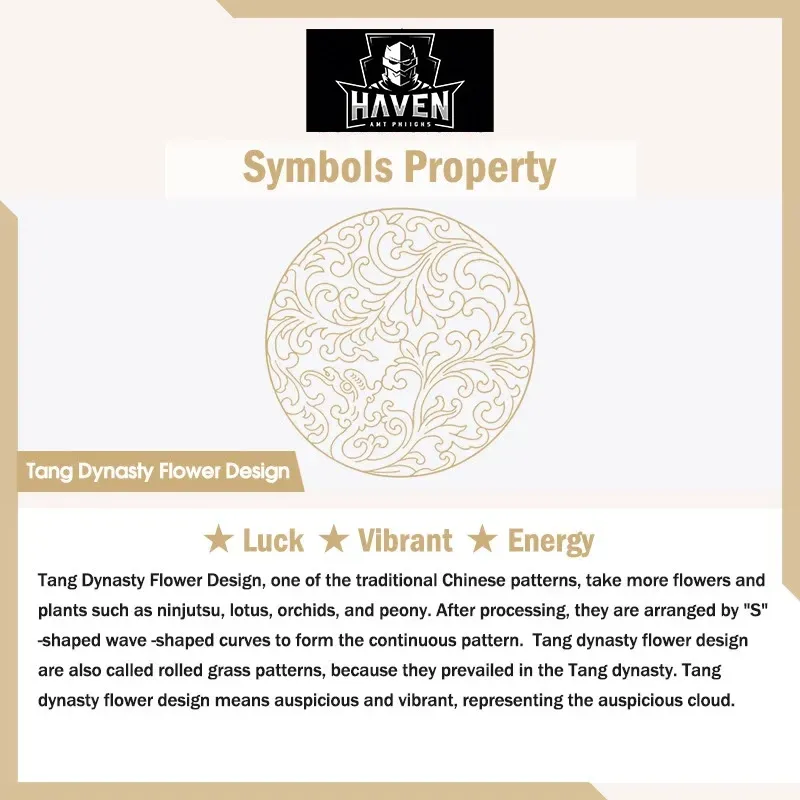 Close-up of the vintage Tang Dynasty flower design engraving on the copper bracelet, representing luck and vibrant energy.