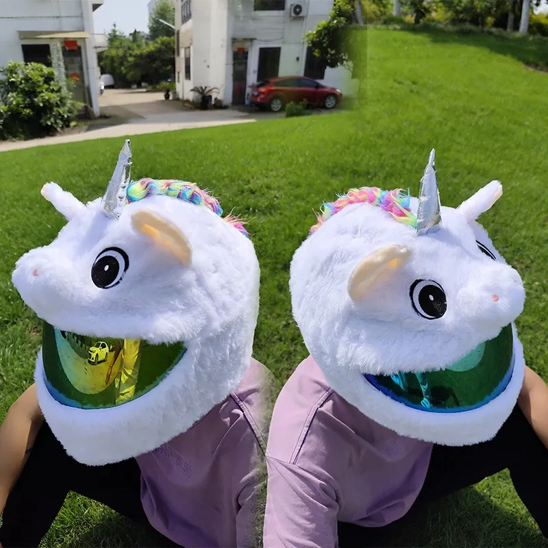 Rider wearing the Unicorn helmet cover with a bright mirrored visor reflecting the sunny day, emphasizing visibility.