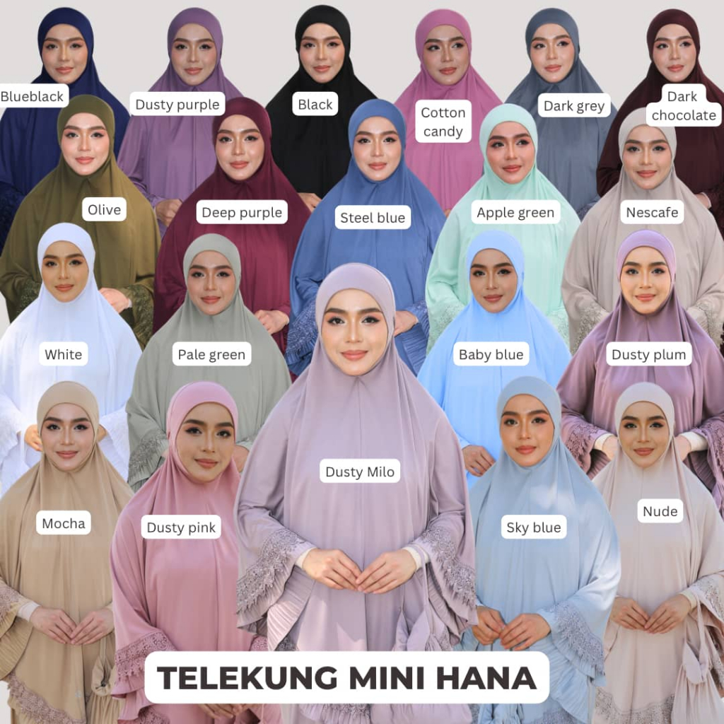 Telekung Mini Hana Muslimah Lembut Ringan Berdagu Sejuk Travel Ironless Travel Nurbella