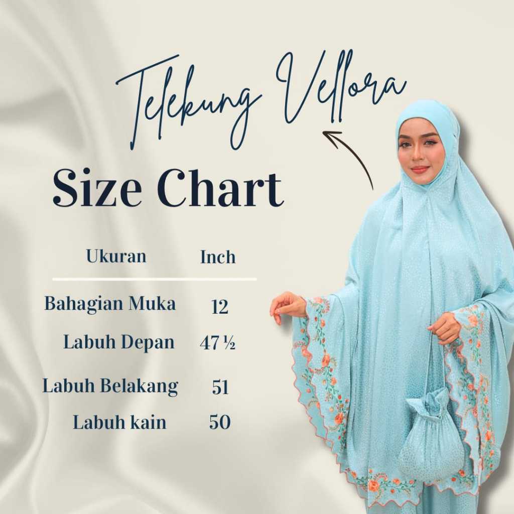 Telekung Vellora Muslimah Sejuk Umrah Haji Kemas Travel Friendly Berdagu Selesa Nurbella