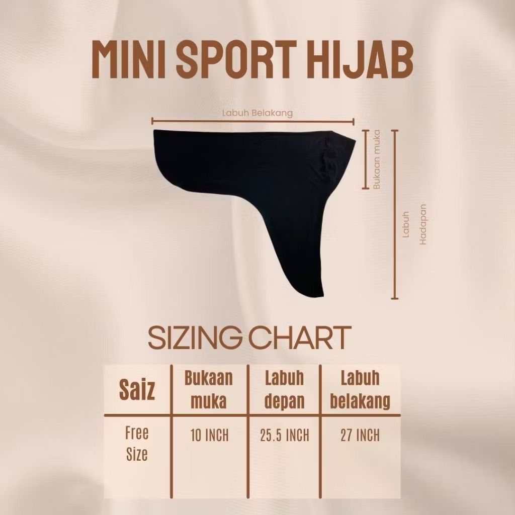 Mini Sport Hijab Muslim Black Sukan Ringan Sejuk Sarung Renang Jogging Instant Serap Peluh Nurbella