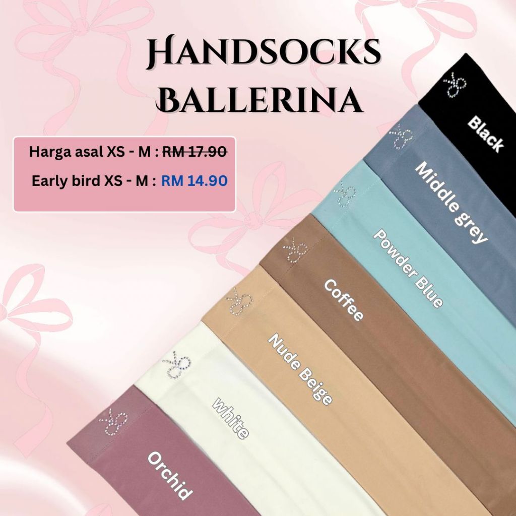Handsocks Ballerina Cantik Berbatu Simple Ribbon Comel Sejuk Tak Melorot Lycra Muslimah Murah Nurbella