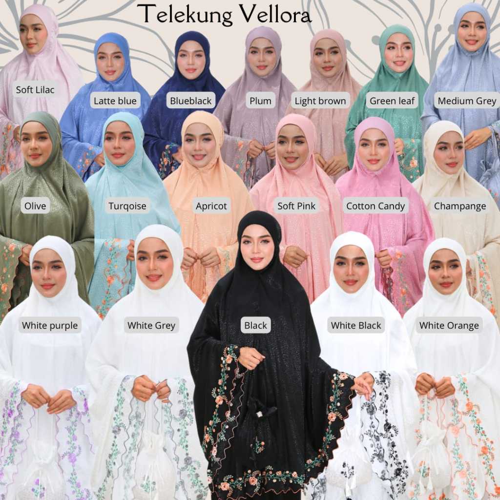 Telekung Vellora Muslimah Sejuk Umrah Haji Kemas Travel Friendly Berdagu Selesa Nurbella