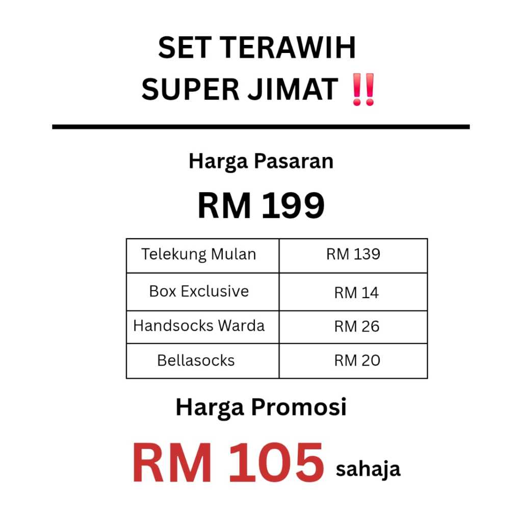 Set Terawih Super Jimat Telekung Mulan + Handsocks Warda + Stokin By Nurbella