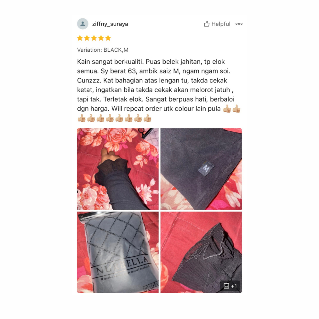 Handsock Mairaa Muslimah Handsocks Nurbella Material Lycra Sejuk Ropol Cantik Saiz S, M, L Nurbella