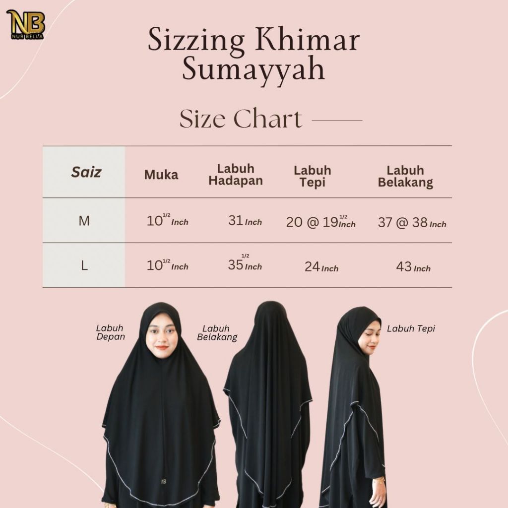 Khimar Sumayyah Tudung Sarung Labuh Ironless Berdagu Umrah Muslimah Material Lycra Sejuk Nurbella