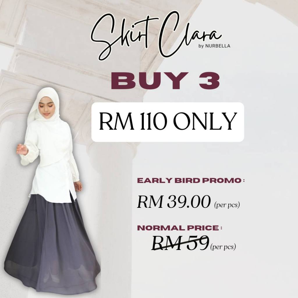 Skirt Clara Cantik Flowy Muslimah Labuh Moden Kembang Women Plus Size Premium Nurbella Chiffon