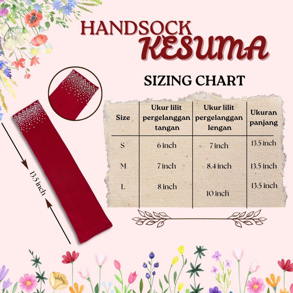 Handsocks Kesuma Berbatu Kemas Cantik Panjang Lycra Sejuk Tak Jarang Plus Size Premuim Nurbella