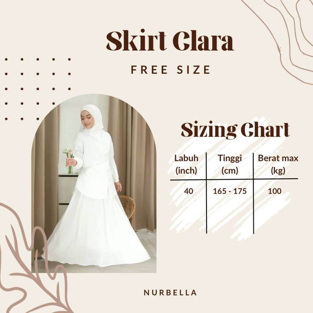 Skirt Clara Cantik Flowy Muslimah Labuh Moden Kembang Women Plus Size Premium Nurbella Chiffon