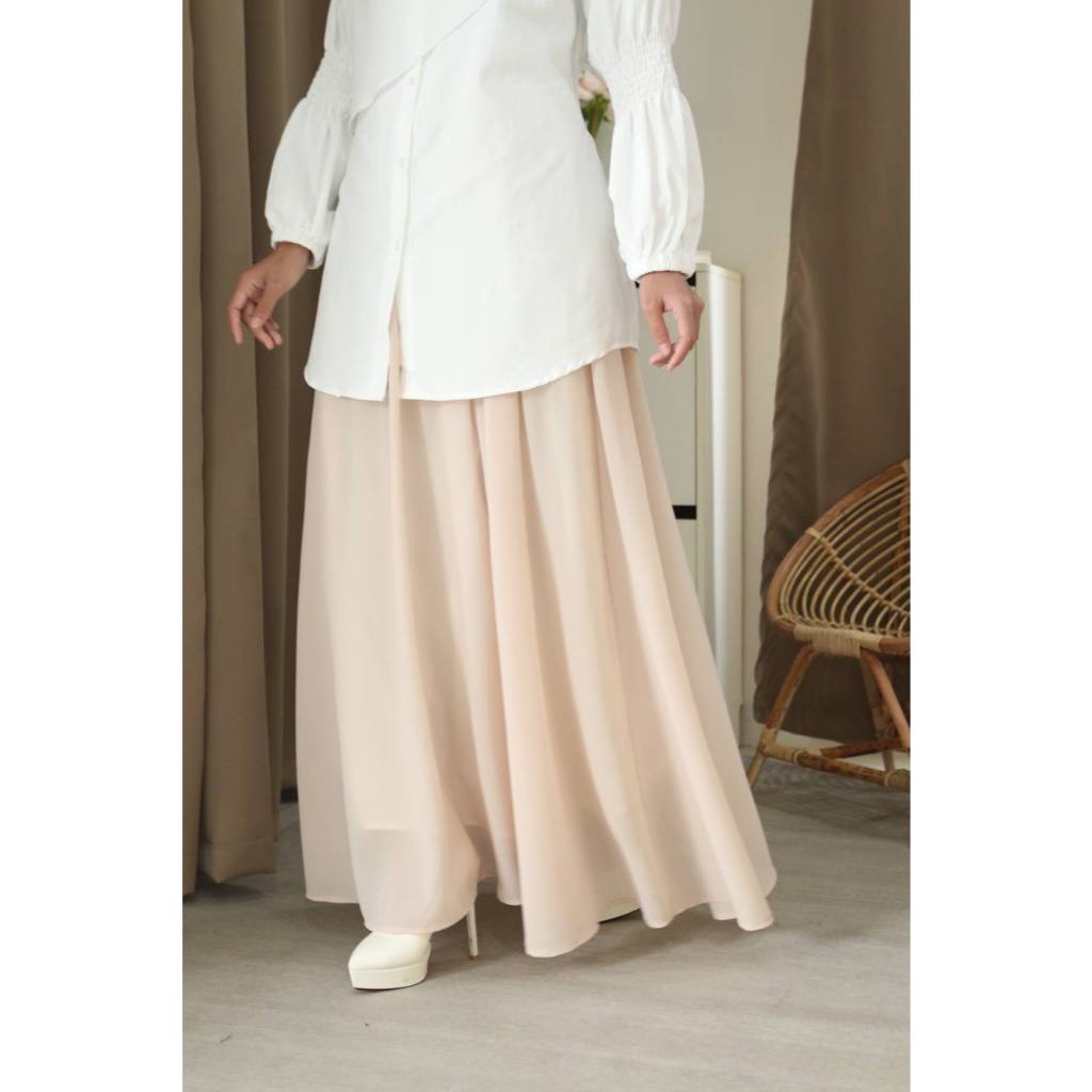 Skirt Clara Cantik Flowy Muslimah Labuh Moden Kembang Women Plus Size Premium Nurbella Chiffon