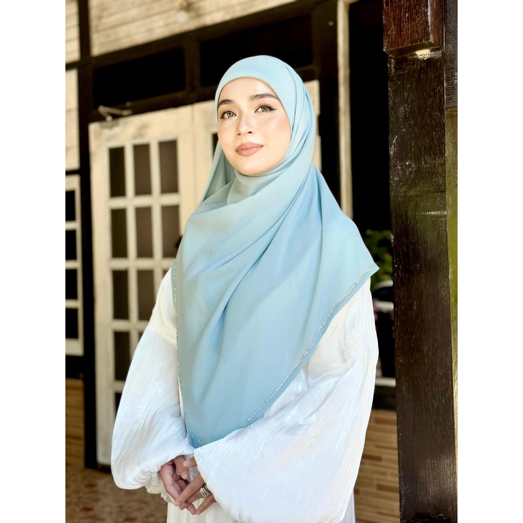 Tudung Bawal Cantik Terletak Kemas Heavy Chiffon Sakura Berbatu Premium Bidang 48 Nurbella Aurora