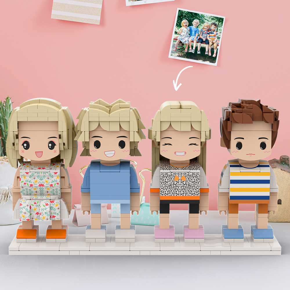Aanpasbare 4 Personen Schattig Gezicht Aangepaste Stenen Figuren Heel Lichaam Gelukkige Kinderdag - minebricknl