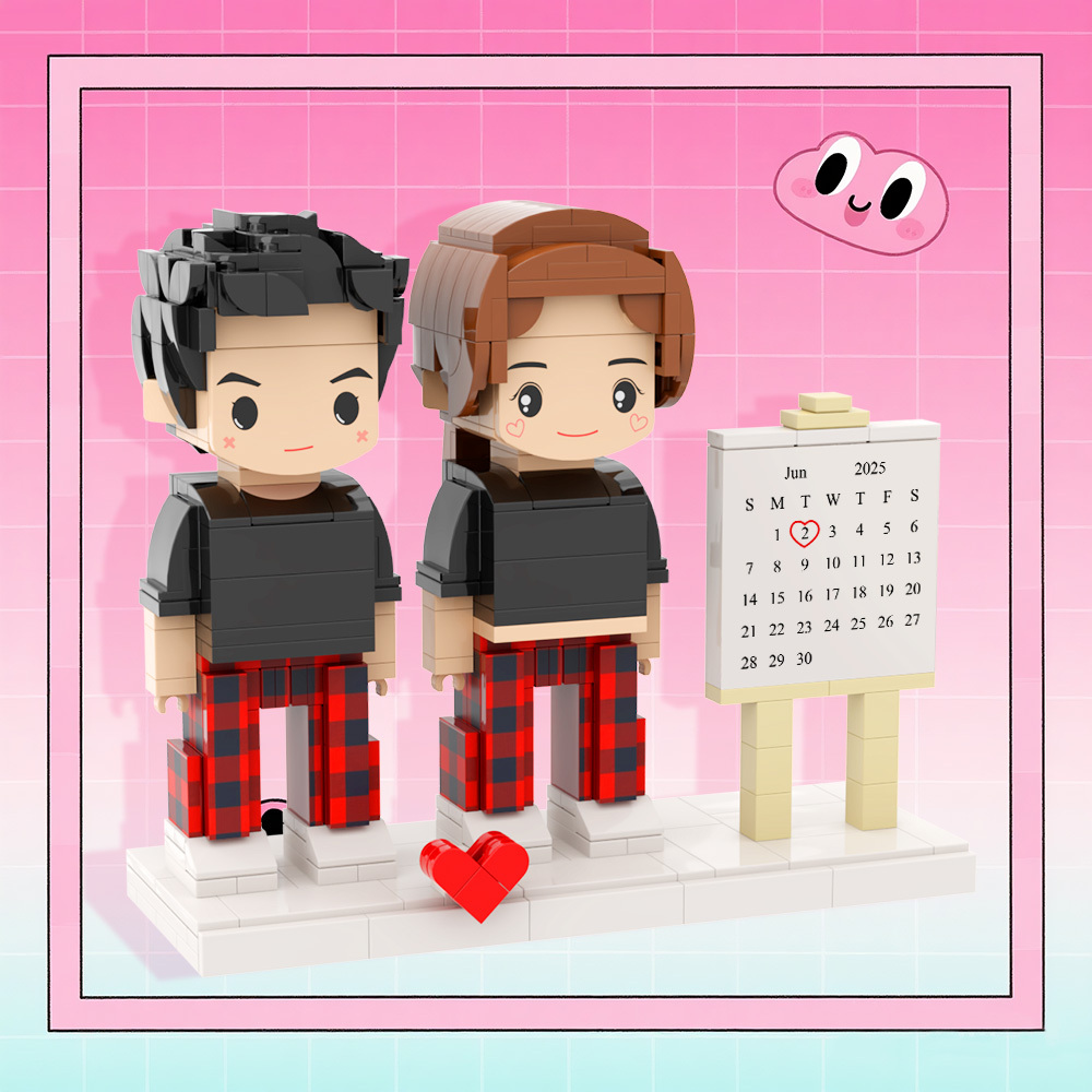 Gepersonaliseerde Kalender Met Stenen Figuur En Datummarkering Als Cadeau Voor Koppels - minebricknl