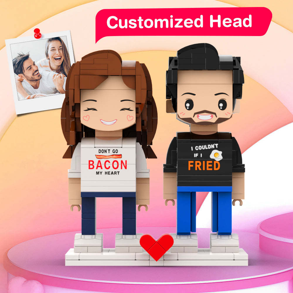 Bijpassend T-shirt voor koppels,Bacon My Heart,Brick Figures Gift,Gepersonaliseerde paren van Brick Figures,Klein Particle Block Cadeau voor geliefden