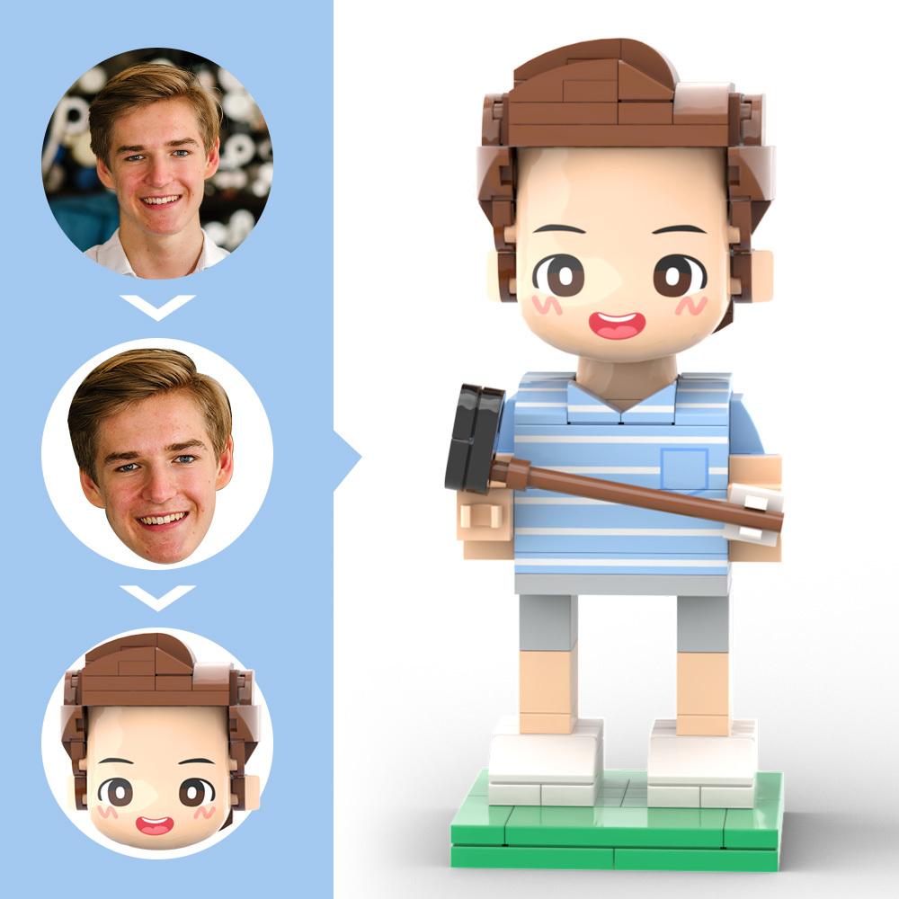 Gepersonaliseerde Hoofdgolfer Poserende Bakstenen Figuur Met Gegraveerde Tekst Als Beroepsgeschenk - minebricknl