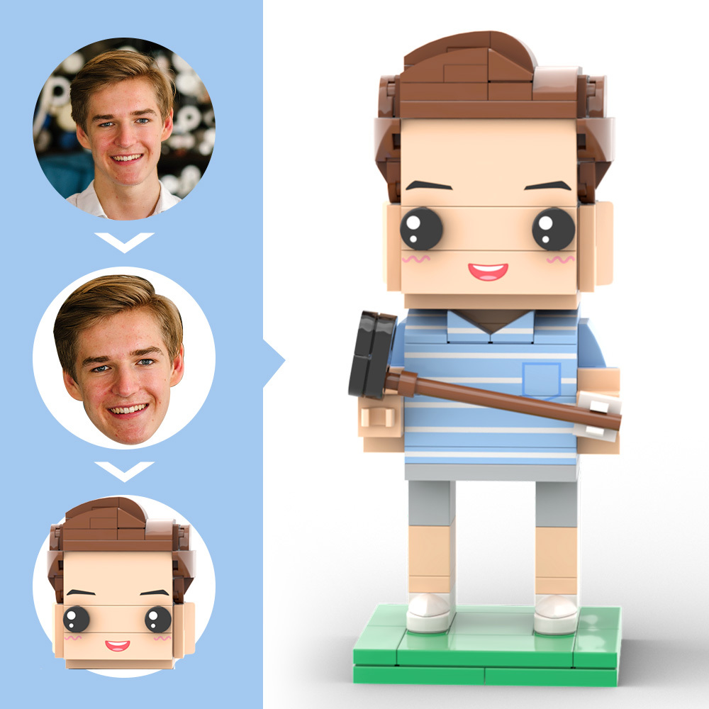 Gepersonaliseerde Hoofdgolfer Poserende Bakstenen Figuur Met Gegraveerde Tekst Als Beroepsgeschenk - minebricknl