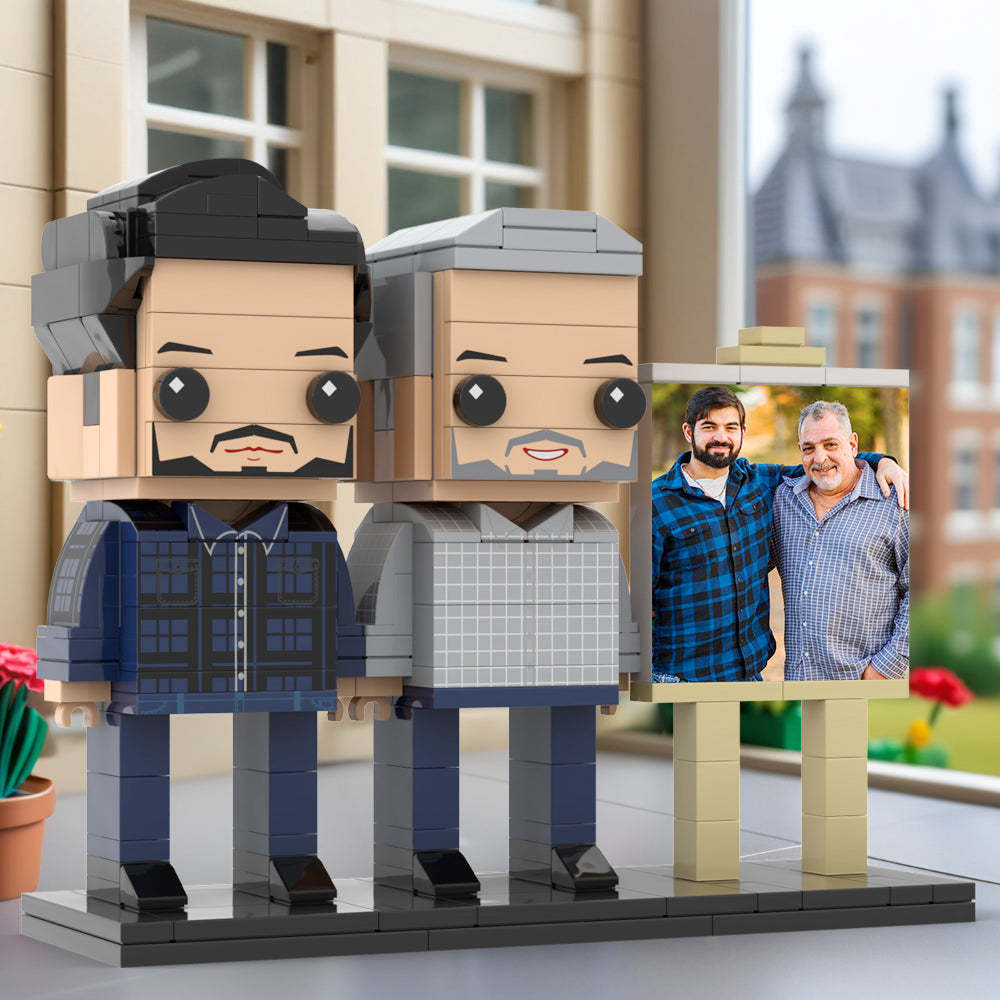 Full Body Aanpasbare 2 Personen Vader En Zoon Fotolijst Gepersonaliseerde Aangepaste Baksteenfiguren Klein Deeltjesblok Speelgoed Gepersonaliseerd Voor Vaderdag - minebricknl