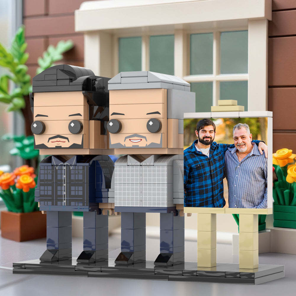 Full Body Aanpasbare 2 Personen Vader En Zoon Fotolijst Gepersonaliseerde Aangepaste Baksteenfiguren Klein Deeltjesblok Speelgoed Gepersonaliseerd Voor Vaderdag - minebricknl