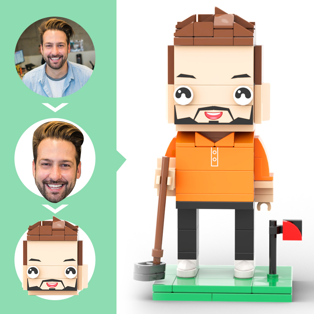 Gepersonaliseerde Bakstenen Figuur Van Een Golfclubman Met Gegraveerde Tekst Als Werkcadeau