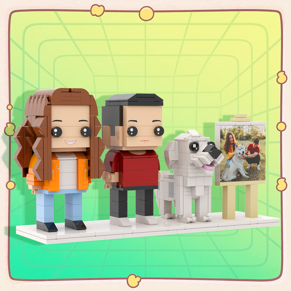 Gepersonaliseerde Fotolijst Voor 2 Personen En Een Schattige Hond, Op Maat Gemaakt, Schattige Stenen Figuren, Jubileumcadeaus - minebricknl
