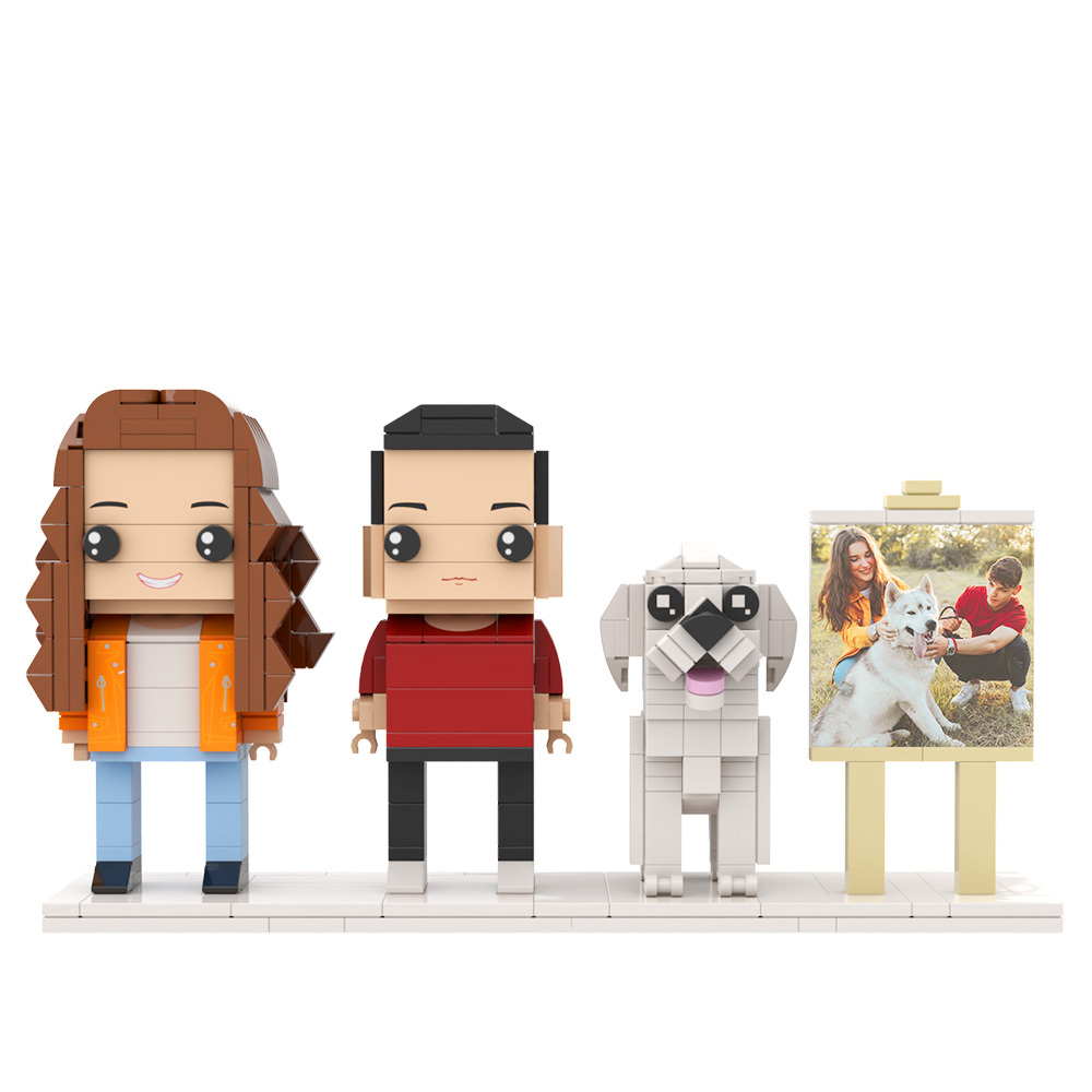 Gepersonaliseerde Fotolijst Voor 2 Personen En Een Schattige Hond, Op Maat Gemaakt, Schattige Stenen Figuren, Jubileumcadeaus - minebricknl
