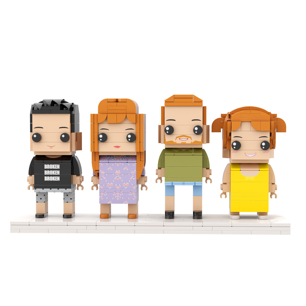 Familie Cadeau Gepersonaliseerde 4-persoons Aangepaste Stenen Figuren Klein Deeltjesblok - minebricknl