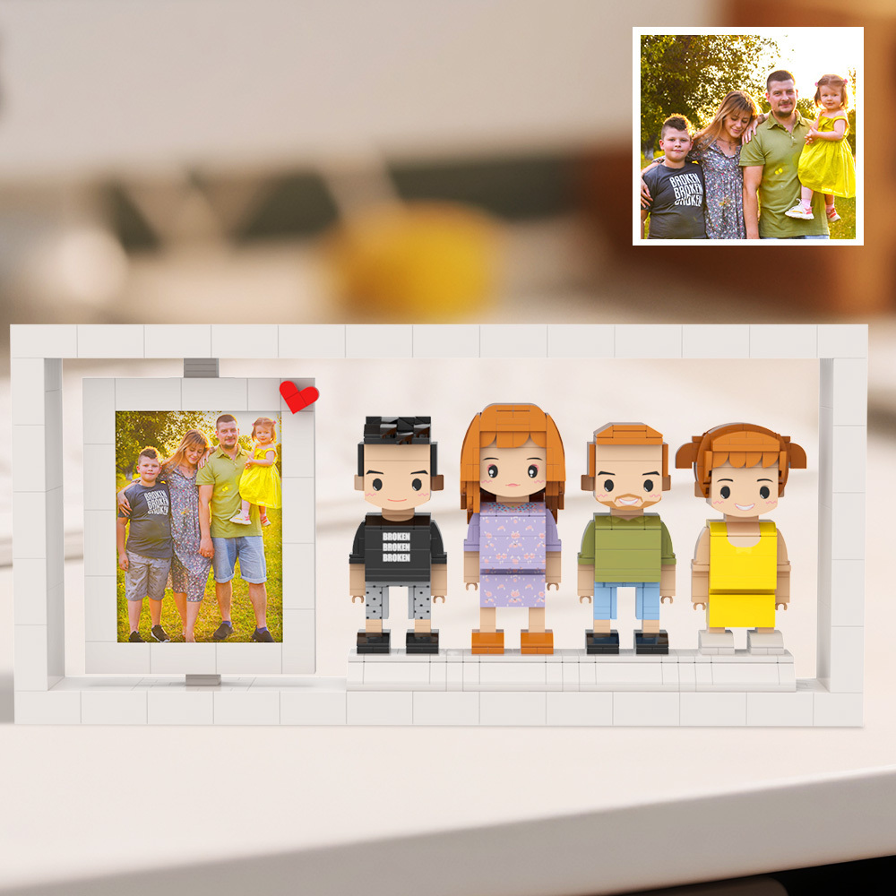 Gepersonaliseerde Fotolijst Voor 4 Personen Met Stenen Figuren, Universeel In Elkaar Grijpend Plastic Speelgoed, Woondecoratie, Stenen Figuren, Cadeau Voor Familie - minebricknl