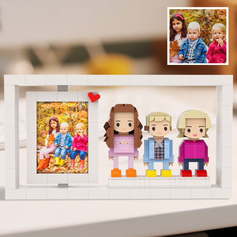 Aanpasbare Fotolijst Met 3 Personen, Op Maat Gemaakte Stenen Figuren, Cadeaus Voor Familie - minebricknl