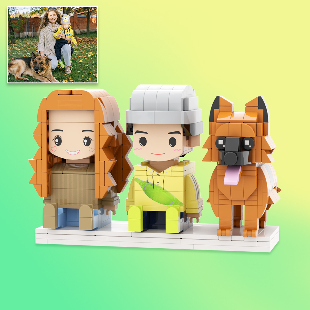 Aangepaste Volledige Lichaam 2 Personen Met Kat Bakstenen Figuren Gepersonaliseerde Zittende Bakstenen Figuren - minebricknl