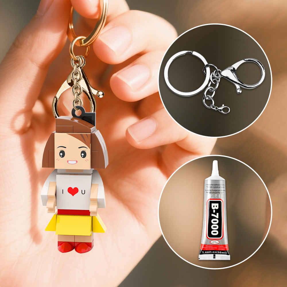 Gepersonaliseerde Hoofdsteenfiguur I Love U, Aangepaste Mini-steenfiguren, Kleine Deeltjesblok Sleutelhanger - minebricknl