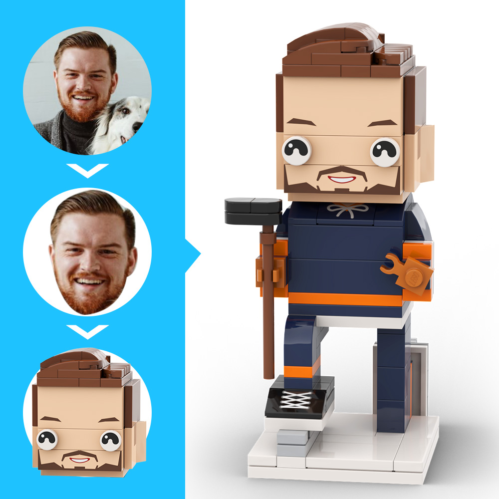 Gepersonaliseerde Bakstenen Hoofdfiguur Van Een Hockeyspeler Die Op De Grond Knielt Ter Ere Van Zijn Werk Als Cadeau