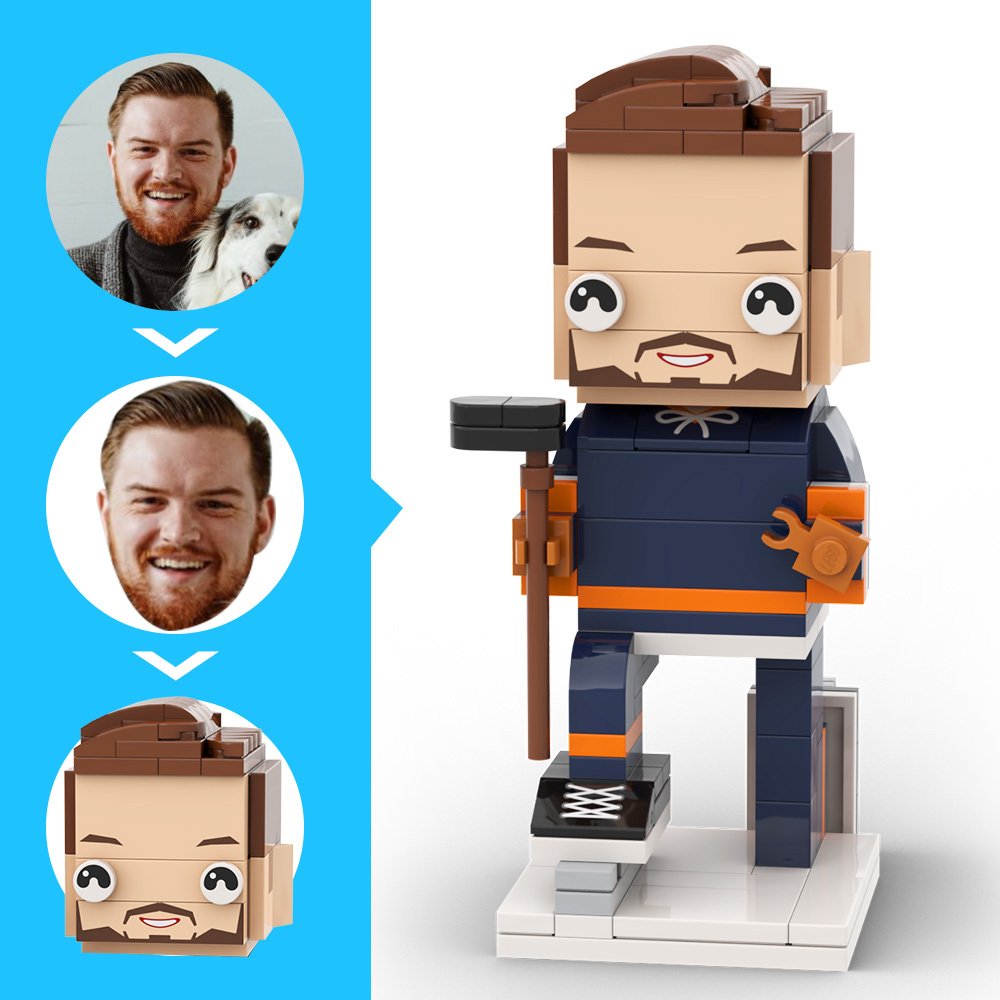 Gepersonaliseerde Bakstenen Hoofdfiguur Van Een Hockeyspeler Die Op De Grond Knielt Ter Ere Van Zijn Werk Als Cadeau - minebricknl