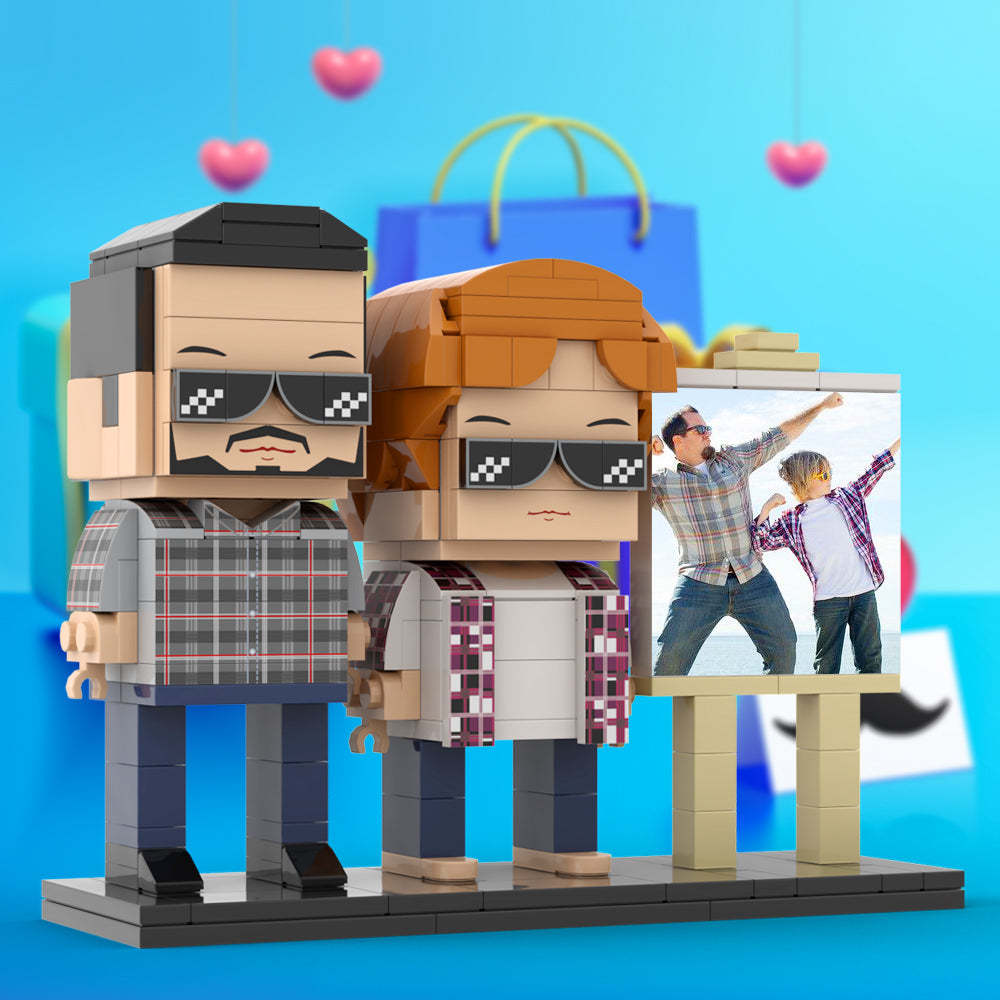Volledig Lichaam Aanpasbaar 2 Personen Papa En Zijn Zoon Hebben Een Pose Richting De Zon Fotolijst Gepersonaliseerde Aangepaste Baksteenfiguren Klein Deeltjesblokspeelgoed Gepersonaliseerd Voor Vaderdag - minebricknl