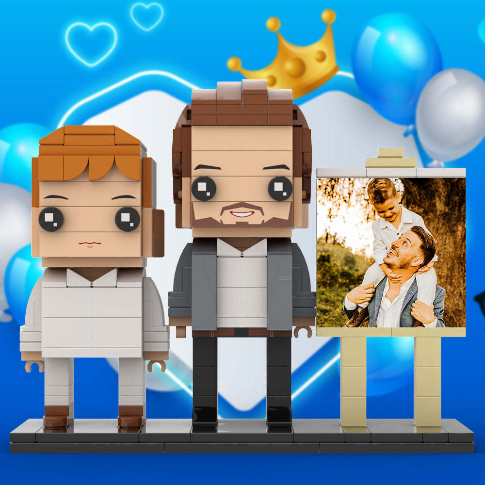 Volledig Lichaam Aanpasbaar 2 Personen Zoontje Zit Op Papa's Schouder Fotolijst Gepersonaliseerde Aangepaste Baksteenfiguren Klein Deeltjesblok Speelgoed Gepersonaliseerd Voor Vaderdag - minebricknl