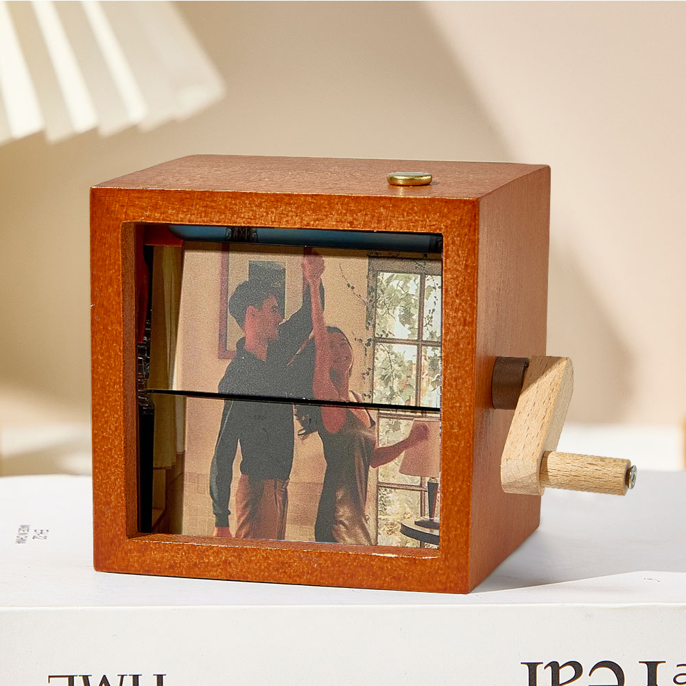 Aangepaste Fotoflipboekframe-animatiemachine, Mechanisch, Handmatig Bedienbaar Flipboekdoosfotoalbum Met Lichtzwarte Walnootjubileumgeschenken - minebricknl