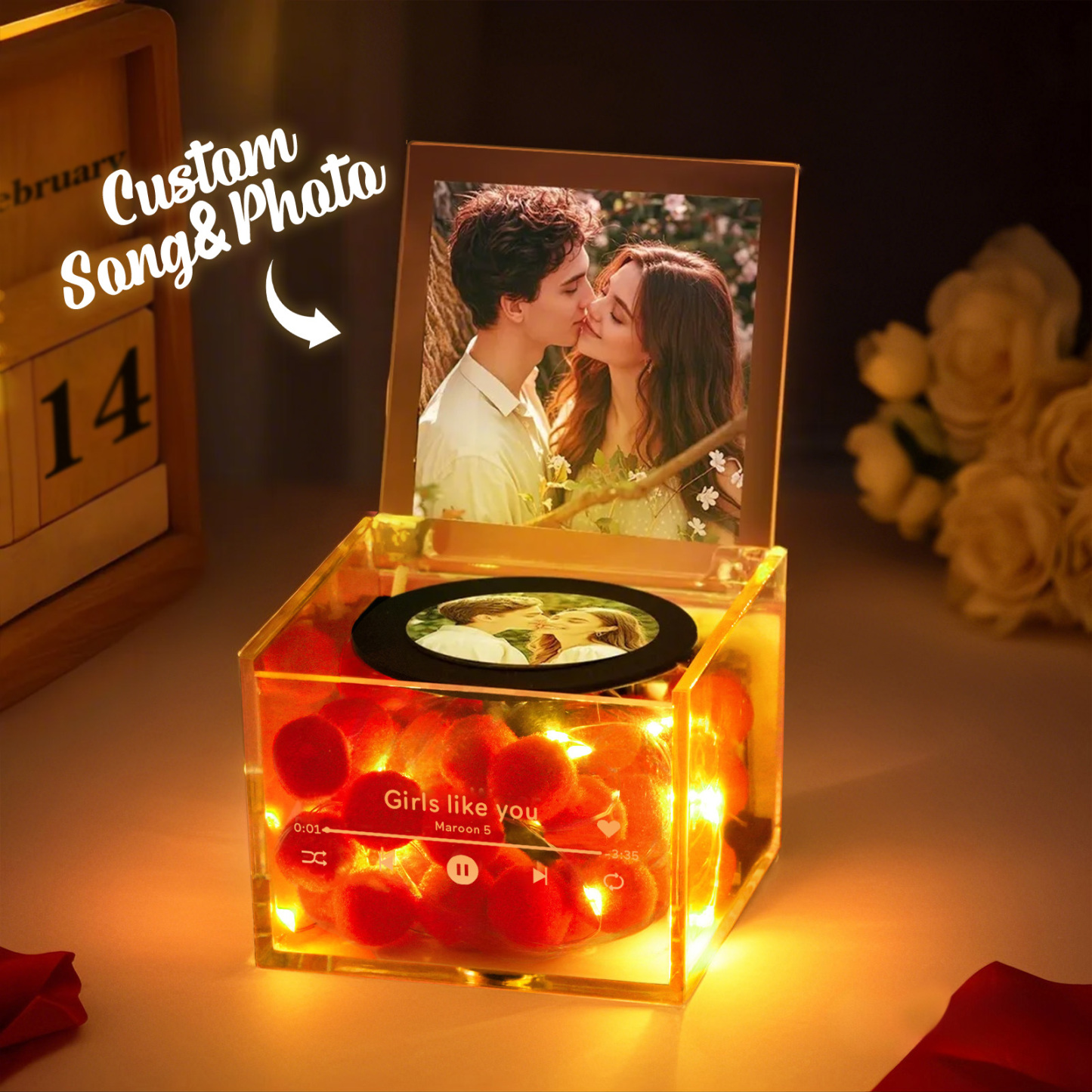 Valentijnscadeaus Mini-vinylplatenspeler Voor Uw Partner Opladen Via Usb Met Automatisch Afspelen Van Muziek En Led-cadeau - minebricknl