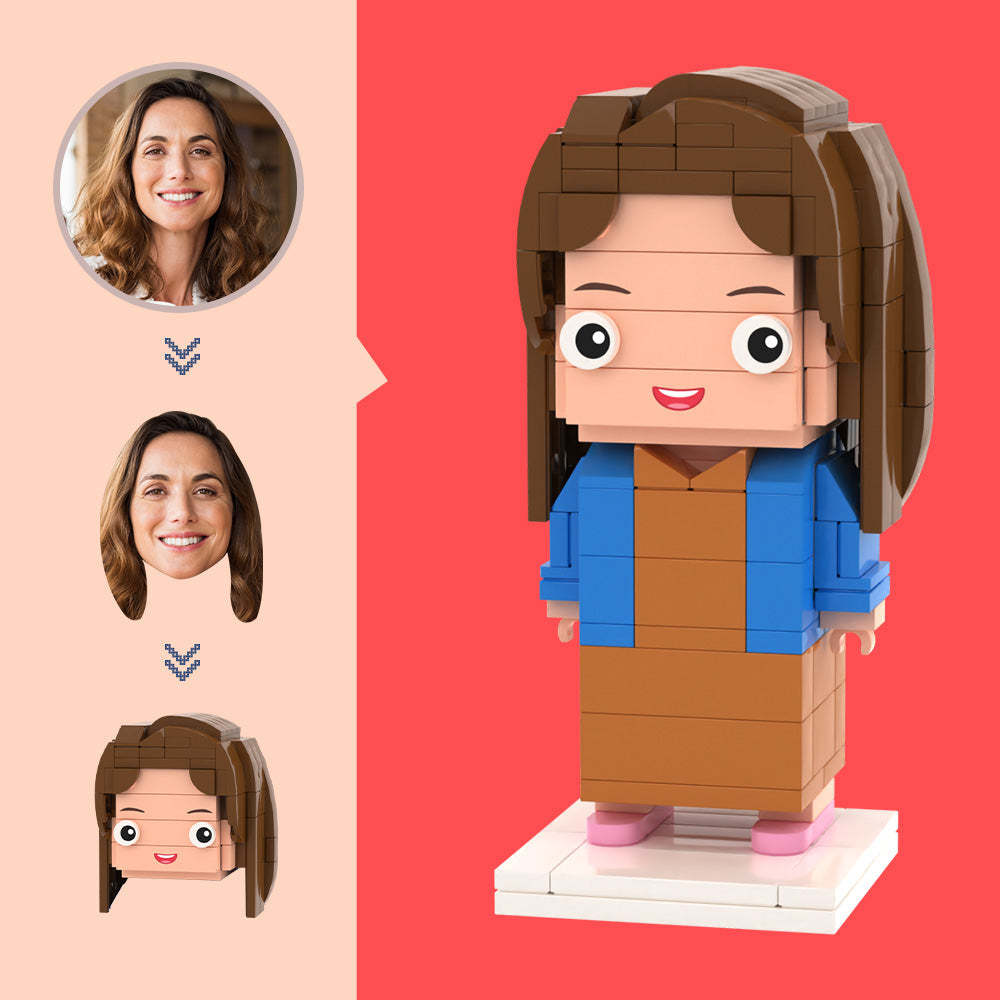 Aangepaste hoofdbruine lange rokfiguren,klein deeltjesblokspeelgoed,aanpasbare baksteenkunstcadeaus