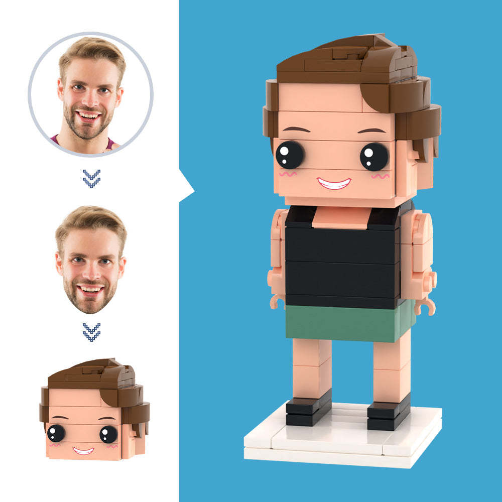 Aangepaste hoofdzwarte onderhemdfiguren,klein deeltjesblokspeelgoed,aanpasbare baksteenkunstcadeaus