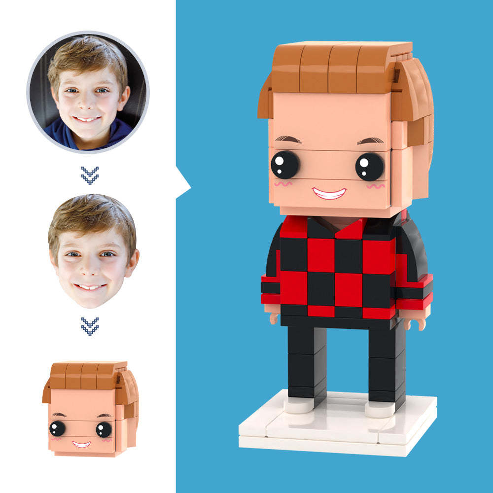 Aangepaste hoofden voor kinderen,rode en zwarte doosoverhemdfiguren,speelgoed met kleine deeltjesblokken,aanpasbare bakstenen kunstcadeaus