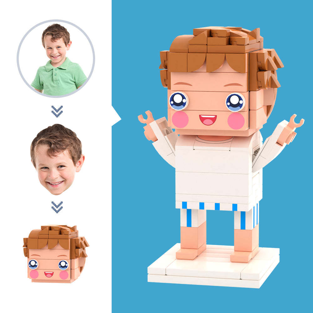 Op maat gemaakte witte T-shirtfiguren,klein deeltjesblokspeelgoed,aanpasbare baksteenkunstcadeaus