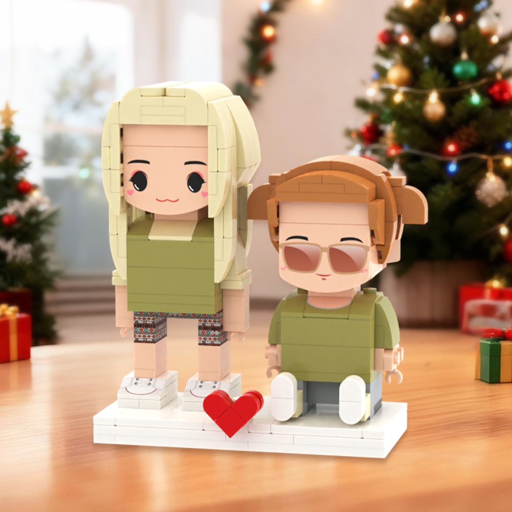 Aangepaste Volledige Lichaam 2 Personen Met Kat Bakstenen Figuren Gepersonaliseerde Zittende Bakstenen Figuren - minebricknl