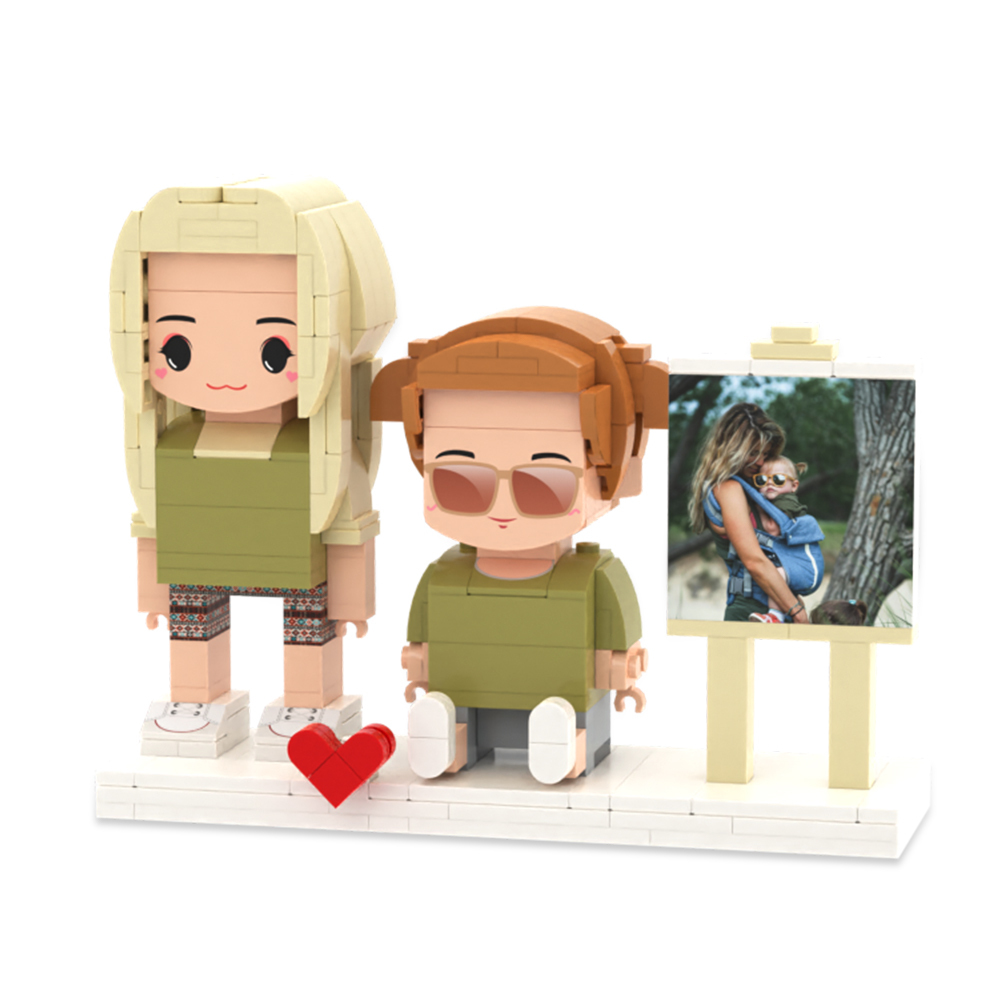 Aangepaste Volledige Lichaam 2 Personen Met Kat Bakstenen Figuren Gepersonaliseerde Zittende Bakstenen Figuren - minebricknl